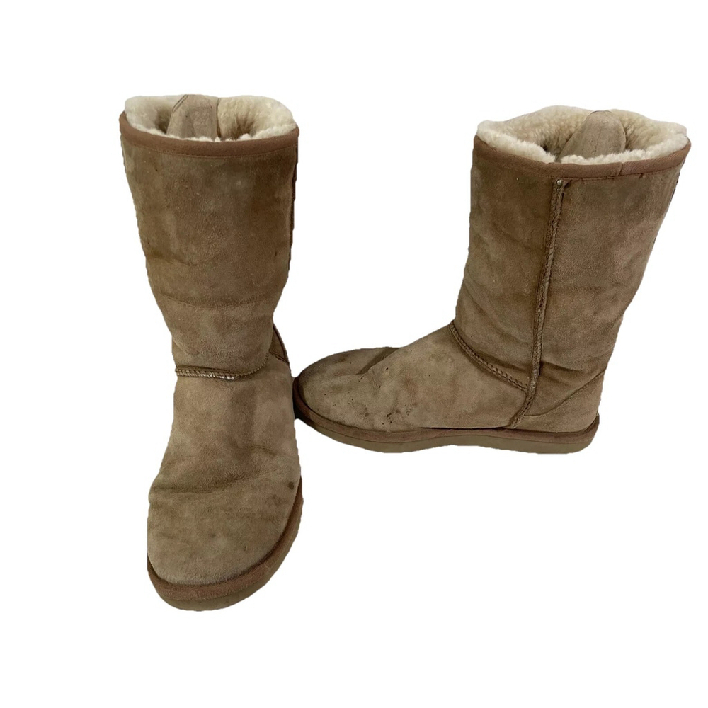 UGG Boots Women's Sz 9 Chestnut Brown Sheepskin Genuine Leather Mid Calf #3178